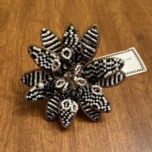 MacKenzie-Childs Black and White Beaded Floral Napkin Ring